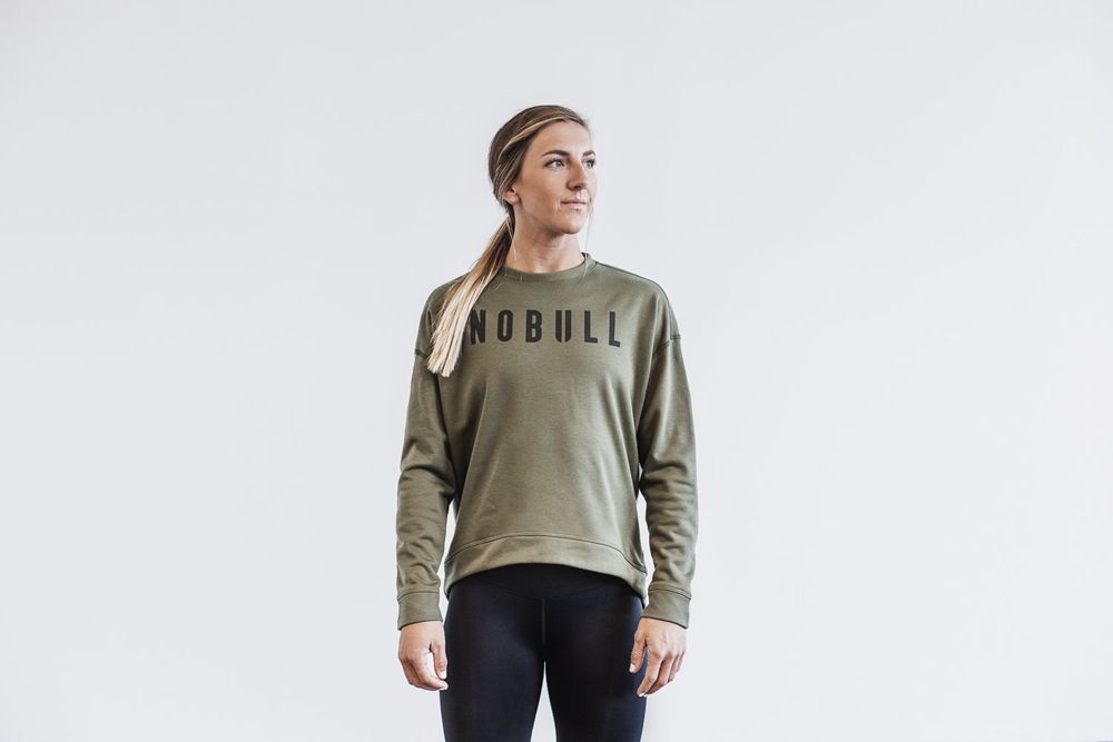 NOBULL Crew Sweatshirts Bayan - Yeşil Ordu - Turkiye (OHV-096137)